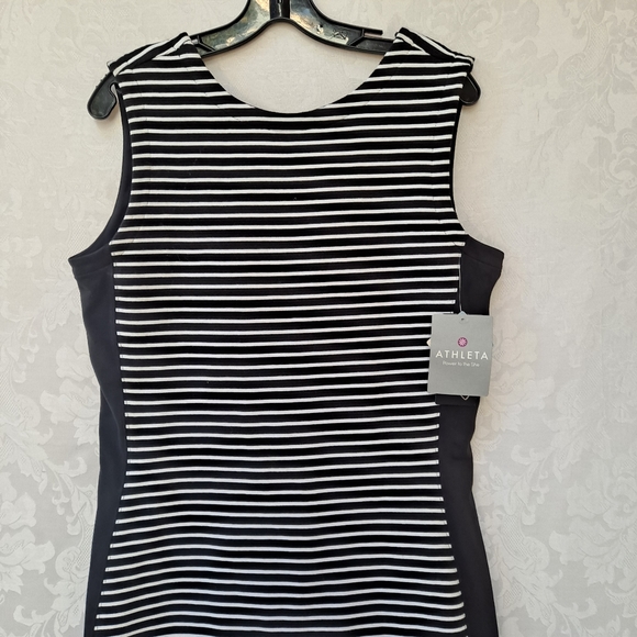 Athleta Mala Black White Scoop Back Sleeveless Tank Dress szL - Picture 4 of 10